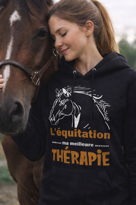 👚 Sweat à capuche femme – « L’équitation, ma meilleure thérapie »
