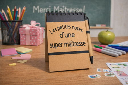 Carnet + stylo – “Les petites notes d’une super maîtresse” ✏️📒💖